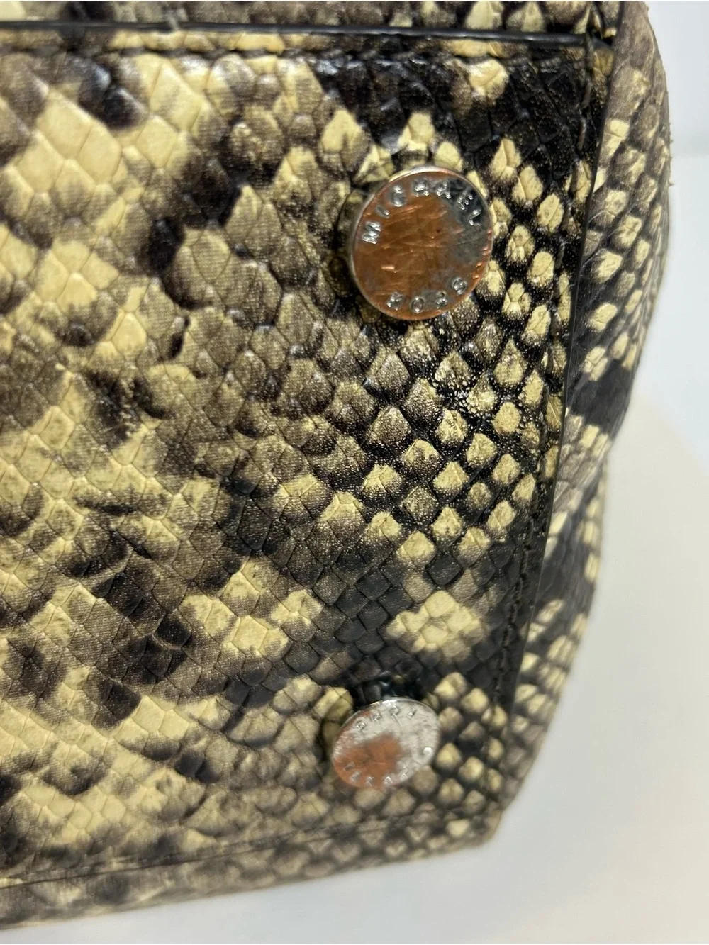 Michael Kors Snake-Print Leather Tote Doible Handle Shoulder Bag Purse Black Tan